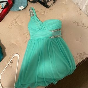 Mint one shoulder short formal dress